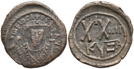 Phocas Æ 20 Nummi. Cyzicus, year 3 = 604/5. Consular bust facing / Large XX between cross and IIII, officina, B, KYZ. MIBE 79; Sear 670. 5,22g, 25,3mm...