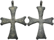 Very Beautiful Byzantine Cross Pendant, Ae Bronze, AD 7th - 13th. 5,2g, 42,0mm.
