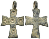 Very Beautiful Byzantine Cross Pendant, Ae Bronze, AD 7th-13th. 1,6g, 25,0mm.