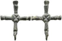 Very Beautiful Byzantine Cross Pendant, Ae Bronze, 7th - 13th century AD. 3,7g, 31,5mm.