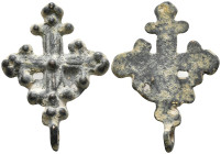 Very Beautiful Byzantine Cross Pendant, Ae Bronze, 7th - 13th century AD. 7,0g, 31,5mm.