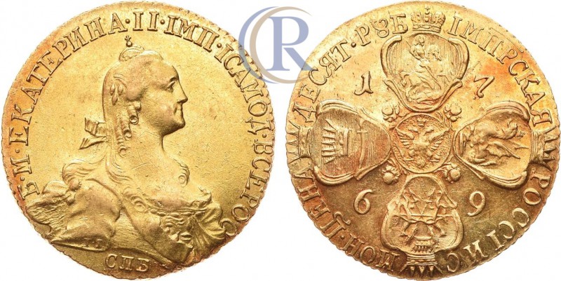 Russia. 10 рублей 1769 года.СПБ-ТI. Золото, 13,09г. Уздеников 0123(•). Биткин 22...