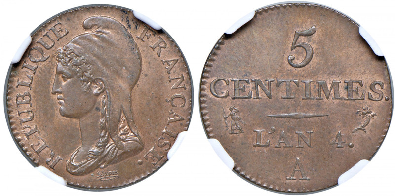 FRANCIA Prima repubblica (1792-1804) 5 Centimes l'an. 4 A - Gad. 124 CU In slab ...