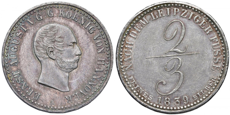 Germania Hannover Ernesto Augusto (1837-1851) 2/3 di tallero 1839 A - KM 180 AG ...