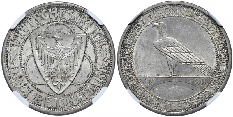GERMANIA Repubblica di Weimar (1918-1933) 3 Marchi 1930 A - KM 70 AG In slab NGC...