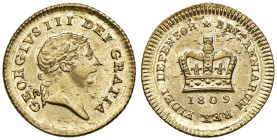 GRAN BRETAGNA Giorgio III (1760-1820) Terzo di ghinea 1809 - KM 650 AU (g 2,77) R 
qFDC