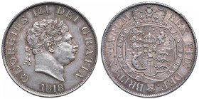 GRAN BRETAGNA Giorgio III (1760-1820) Mezza corona 1818 - KM 672 AG (g 14,10) 
qFDC