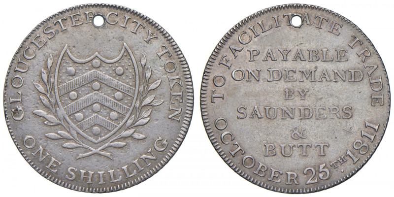 GRAN BRETAGNA Gloucester Token Scellino 1811 Saunders & Butt - AG (g 3,88) Forat...