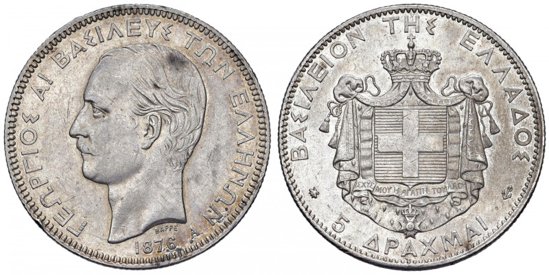GRECIA Giorgio I (1863-1913) 5 Dracme 1876 A - KM 46 AG (g 25,10) 
qSPL