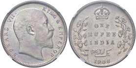 INDIA Edoardo VII (1901-1910) Colonia inglese - Rupia 1906 C - KM 508 AG In slab NGC n° 6638277-008.
MS 62