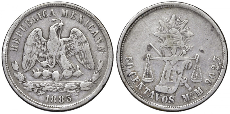 MESSICO 50 Centavos 1883 Mo/M - KM 407.6 AG (g 13,22) Da montatura.
qBB