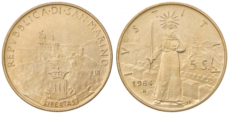 SAN MARINO Nuova monetazione (1972- ) 5 Scudi 1984 - Gig. 107 AU (g 10,00) In sc...