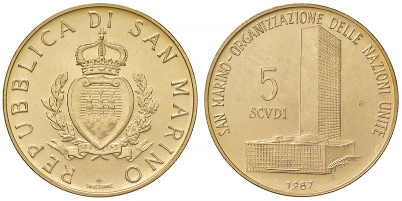 SAN MARINO Nuova monetazione (1972- ) 5 Scudi 1987 - Gig. 110 AU (g 16,96) In sc...