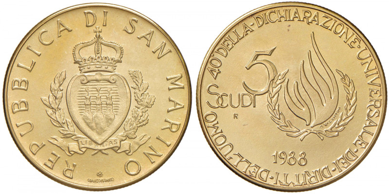 SAN MARINO Nuova monetazione (1972- ) 5 Scudi 1988 - Gig. 111 AU (g 16,96) In sc...