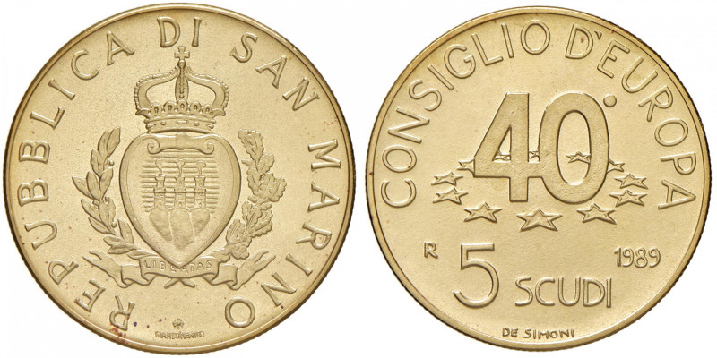 SAN MARINO Nuova monetazione (1972- ) 5 Scudi 1989 - Gig. 112 AU (g 16,96) In sc...