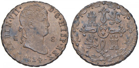 SPAGNA Ferdinando VII (1808-1833) 8 Maravedis 1824 - KM 486.1 CU (g 11,94) 
qFDC