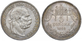 UNGHERIA Francesco Giuseppe I d'Asburgo Lorena (1848-1916) 5 Corone 1908 KB - KM 488 AG (g 24,08)
FDC