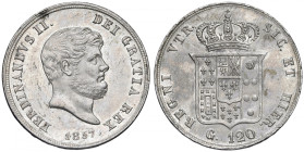 NAPOLI Ferdinando II di Borbone (1830-1859) Piastra da 120 grana 1857 - Gig. 88 AG (g 27,68) 
SPL