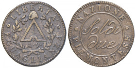 TORINO Repubblica piemontese (1798-1799) 2 Soldi An. 9 (1800) - Gig. 3a BR (g 11,10) R
SPL