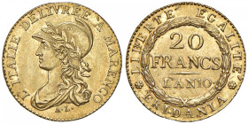 TORINO Repubblica Subalpina (1800-1802) 20 Franchi l'an 10 (1802) - Gig. 2 AU (g 6,44) R
SPL+