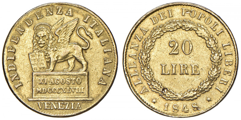 VENEZIA Governo Provvisorio (1848-1849) 20 Lire 1848 - Gig. 1 AU (g 6,37) RR Da ...