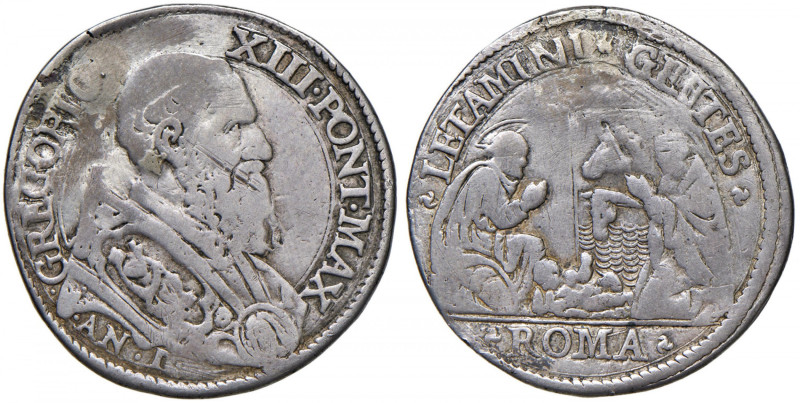 Gregorio XIII (1572-1585) Testone An. I - Munt. 35 AG (g 8,72) RRRRR Ex collezio...