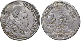 Gregorio XIII (1572-1585) Testone An. I - Munt. 35 AG (g 8,72) RRRRR Ex collezione Muntoni. Foro otturato, campi bulinati.
MB-BB