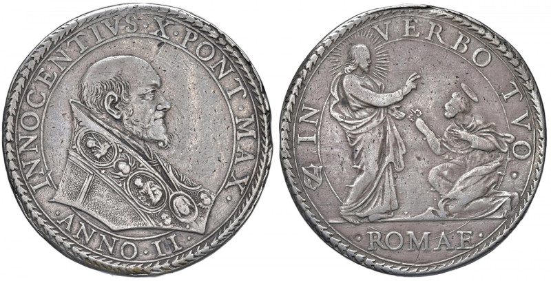 Innocenzo X (1644-1655) Piastra A. II - Munt. 12 AG (g 31,68) RR Possibile prove...