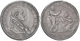 Innocenzo X (1644-1655) Piastra A. II - Munt. 12 AG (g 31,68) RR Possibile provenienza da montatura ma non deturpante
BB/qBB