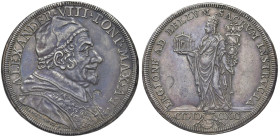 Alessandro VIII (1689-1691) Piastra 1690 A. I - Munt. 11 AG (g 31,89) R Interessante cotromarca vicino al busto. Fondi ripassati.
qBB/BB
