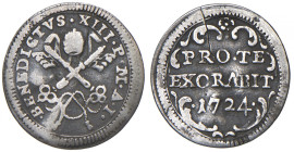 Benedetto XIII (1724-1730) Mezzo grosso 1724 A. I - Munt. 22 AG (g 0,53) RRR Fenditura del tondello.
MB-BB