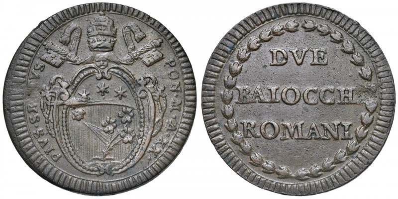 Pio VI (1775-1799) 2 Baiocchi An. XX - Munt. 110 CU (g 23,30) Debolezza di conio...