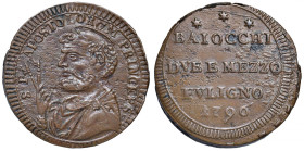 Pio VI (1775-1799) Foligno - 2 Baiocchi e mezzo 1796 - Munt. 328 CU (g 15,48) RRR 
SPL+