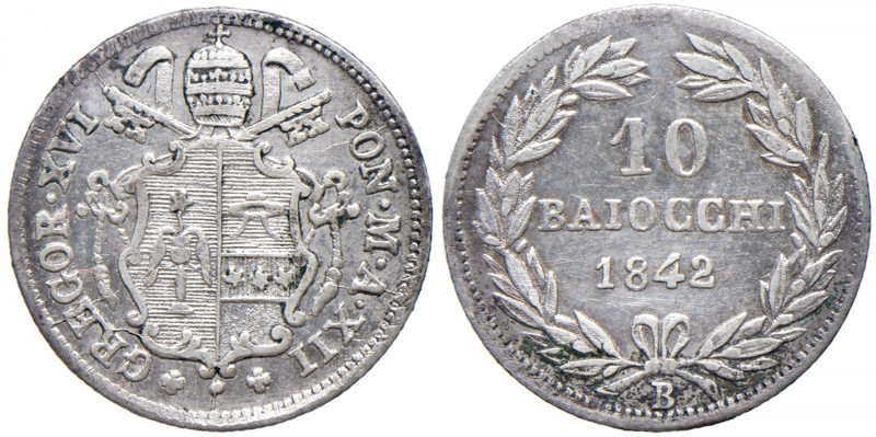Gregorio XVI (1831-1846) Bologna - 10 Baiocchi 1842 An. XII - Munt. 32d AG R Per...