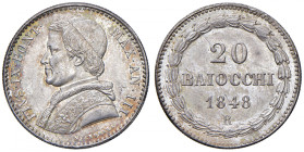Pio IX (1846-1878) 20 Baiocchi 1848 An. III - Munt. manca MIR 3118/5 AG (g 5,36) 
qFDC