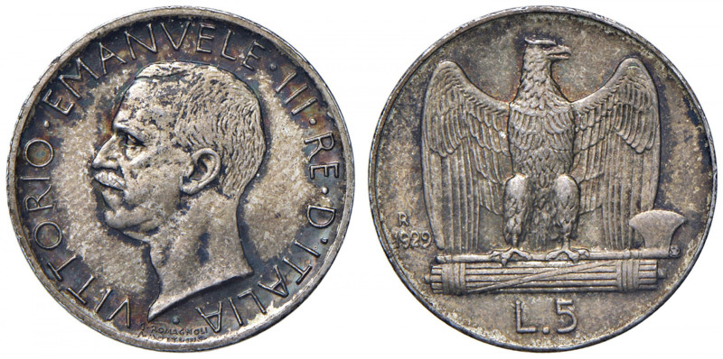 Vittorio Emanuele III (1900-1946) 5 Lire "Aquilotto" 1929 - Gig. 76a AG 
FDC