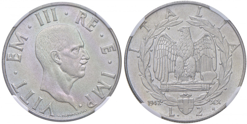 Vittorio Emanuele III (1900-1946) 2 Lire "Impero" 1942 An. XX contorno rigato - ...