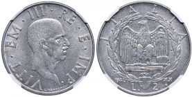 Vittorio Emanuele III (1900-1946) 2 Lire "Impero" 1942 An. XX contorno rigato - Nomisma 1191 AC RR In slab n° 6638576-001.
MS 64