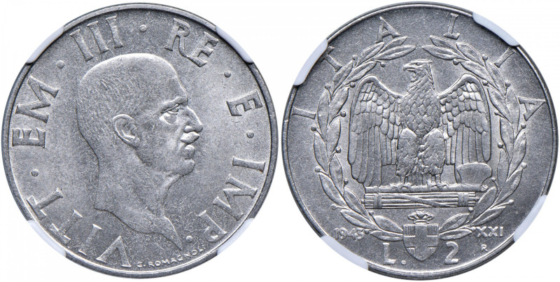 Vittorio Emanuele III (1900-1946) 2 Lire "Impero" 1943 An. XXI contorno rigato -...