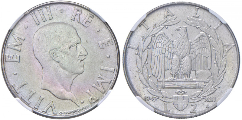 Vittorio Emanuele III (1900-1946) 2 Lire "Impero" 1943 An. XXI contorno rigato -...