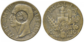 Vittorio Emanuele III (1900-1946) 10 Centesimi 1940 An. XVIII con contromarca VP - Gig. 252 BR RRR
BB