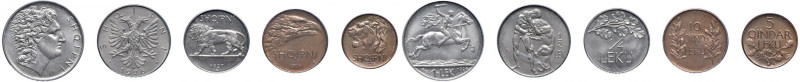 ALBANIA Serie di 5 valori 1926-1927 - KM 1-5 NI, AE In slab PCGS n° 14950950, 14...