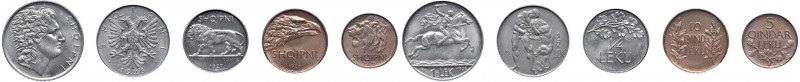 ALBANIA Serie di 5 valori 1926-1927 - KM 1-5 NI, AE In slab PCGS n° 14950946, 14...