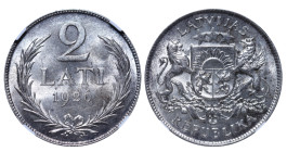 Latvia, 1st Republic, Janis Chakste (1922 - 1927). 2 Lati 1926, Silver, 10 gr, KM#8, MS 62, 6637730-009