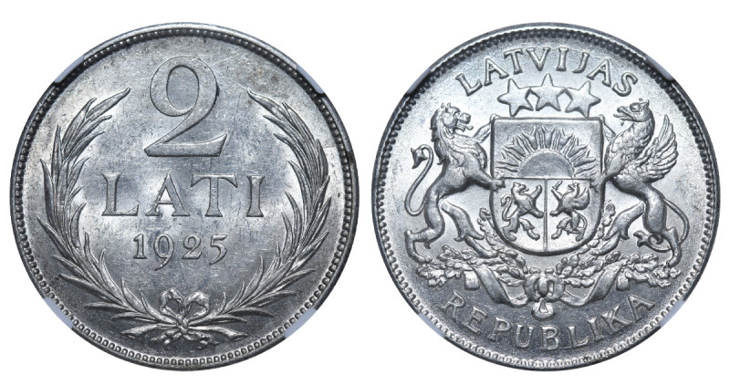 Latvia, 1st Republic, Janis Chakste (1922 - 1927). 2 Lati 1925, Silver, 10 gr, K...