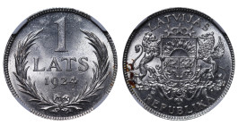 Latvia, 1st Republic, Janis Chakste (1922 - 1927). 1 Lati 1924, Silver, 10 gr, KM#7, MS 63, 5789859-035
