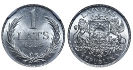 Latvia, 1st Republic, Janis Chakste (1922 - 1927). 1 Lati 1924, Silver, 10 gr, KM#7, MS 64, 2783754-010