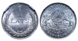 Latvia, 1st Republic, Janis Chakste (1922 - 1927). 1 Lati 1924, Silver, 10 gr, KM#7, MS 65+, 6637396-007