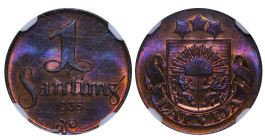 Latvia, 1st Republic, Karlis Ulmanis (1936 - 1940). 1 Santims 1935, Bronze, 1,8 gr, KM#10, MS 64 RB, 2803545-138