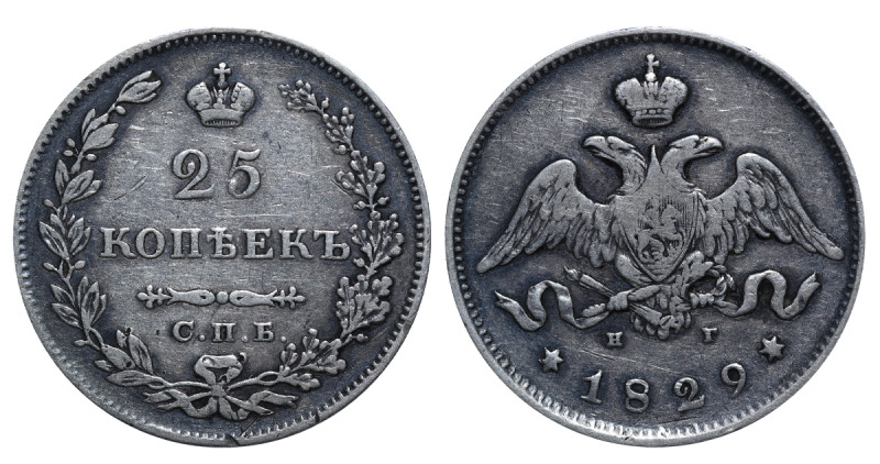 Russian Empire, Nicholas I (1825 - 1855). 25 Kopeks 1829, Silver, 5,18 gr,C# 159...